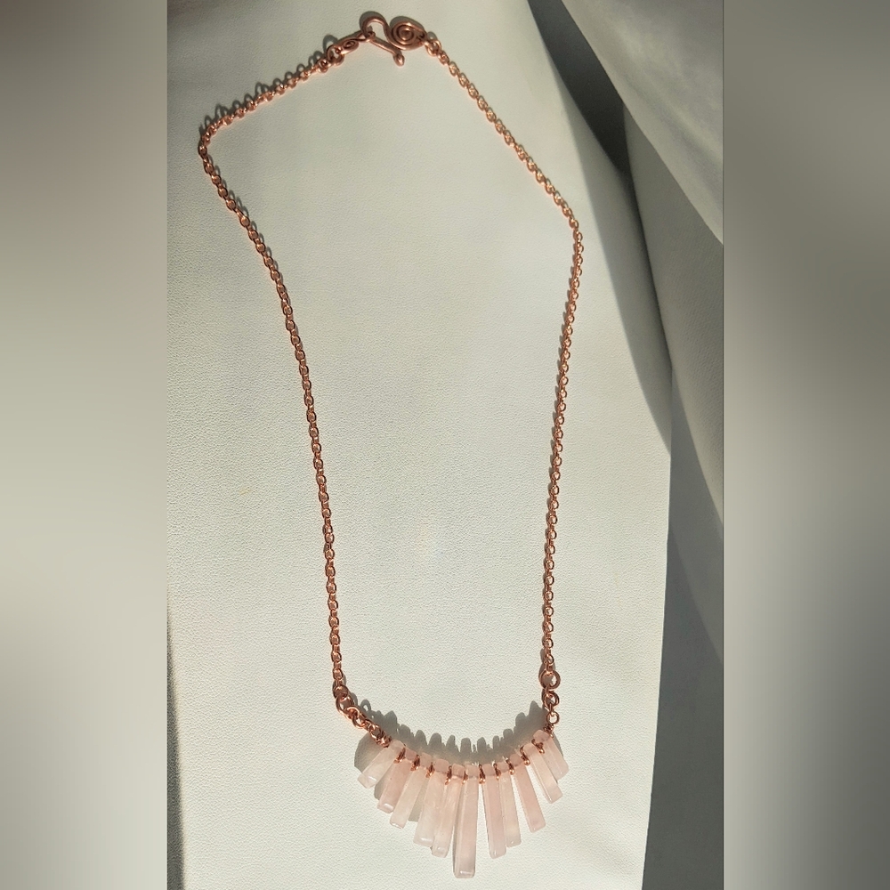 Rose Quartz Necklace-Artisan Crafted- Genuine Copper Jewelry - Picture 7 of 14
